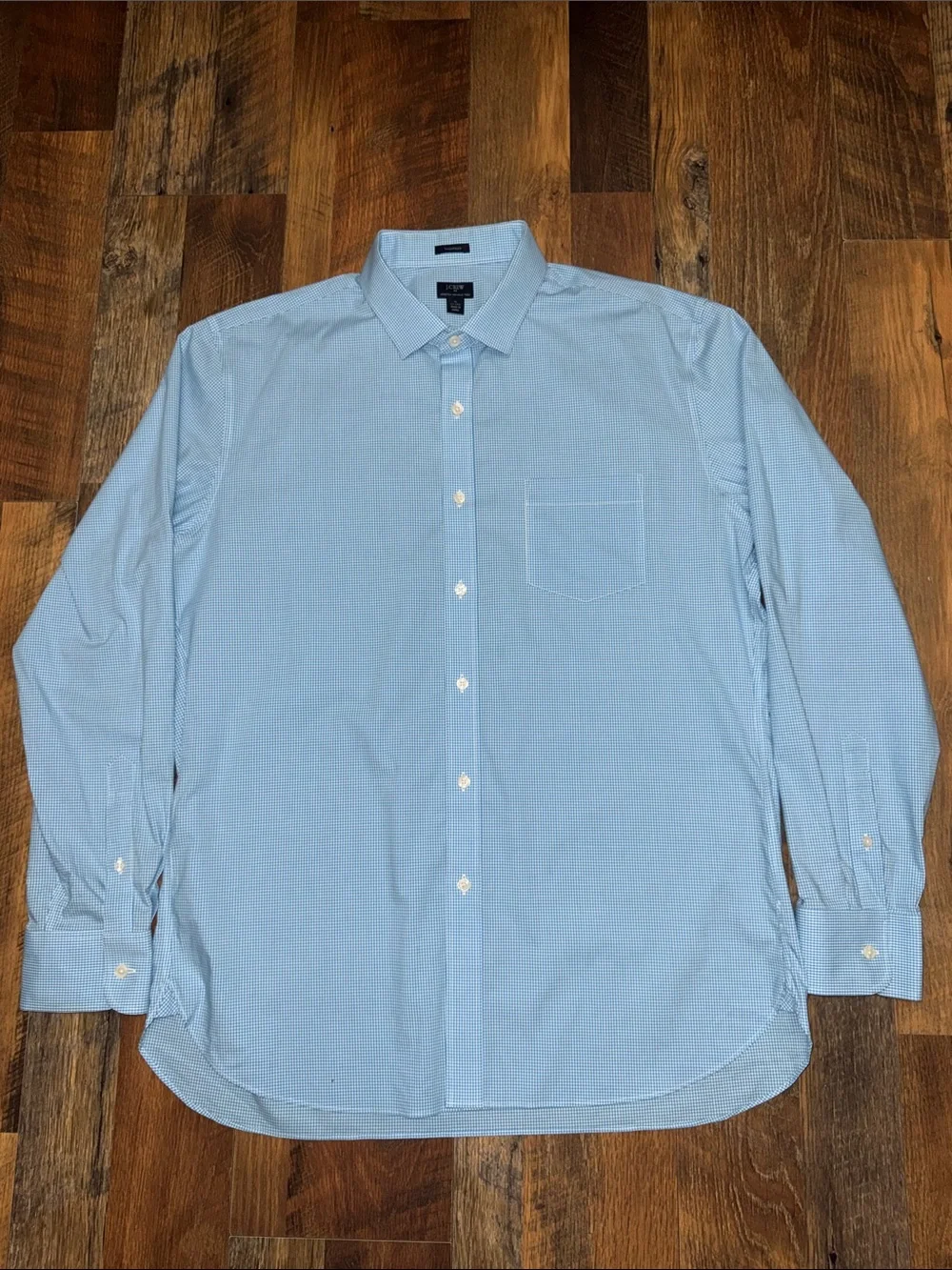 J.Crew Thompson Stretch Wrinkle Free Blue Gingham Dress Shirt XL 17-17.5